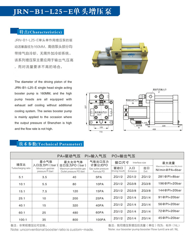 單頭單作用氣體增壓泵產品型號選型規(guī)格參數(shù)資料